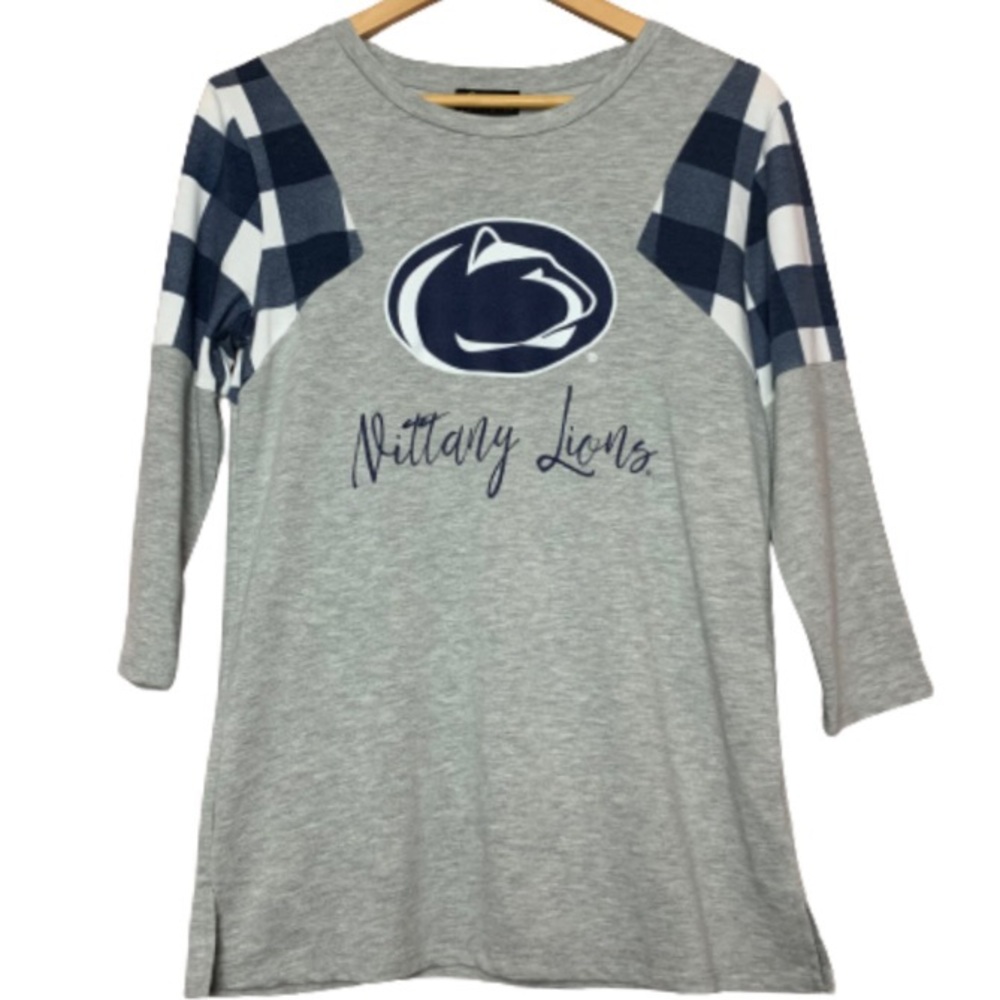 Game Day Couture Penn State Shirt Nittany Lions Gray Blue 3/4 Sleeves EUC